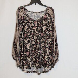 CATO EST 1946 Black/Lavender Paisley Long Sleeve Pullover Knit Top; Size 22/24W